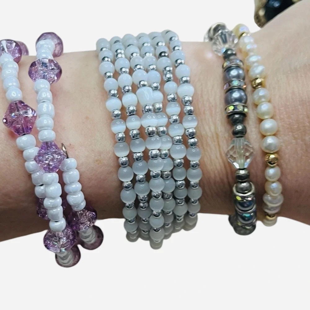 Lot of ten stretchy bracelet bangles included beaded wrap bracelets